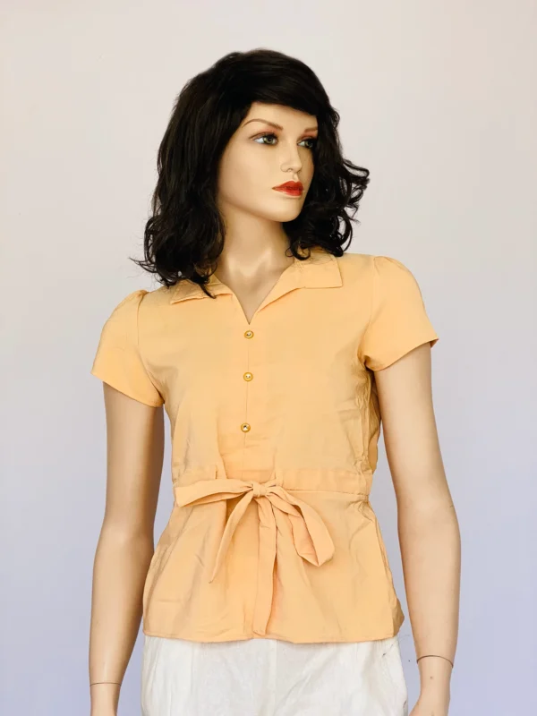 Waist Knotted Solid Peach Orange Top